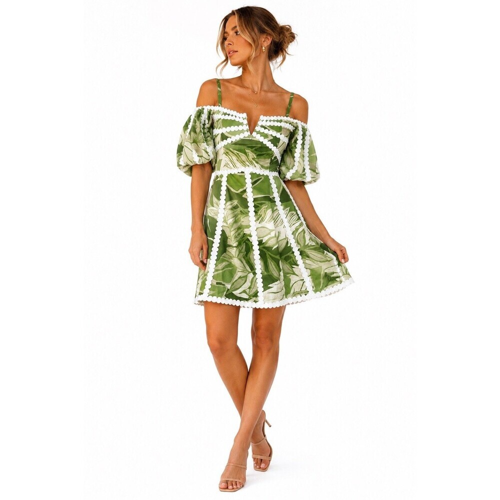 Rachel Rachel Roy Tropical Leaf Print Off Shoulder Mini Dress NWT Size 2